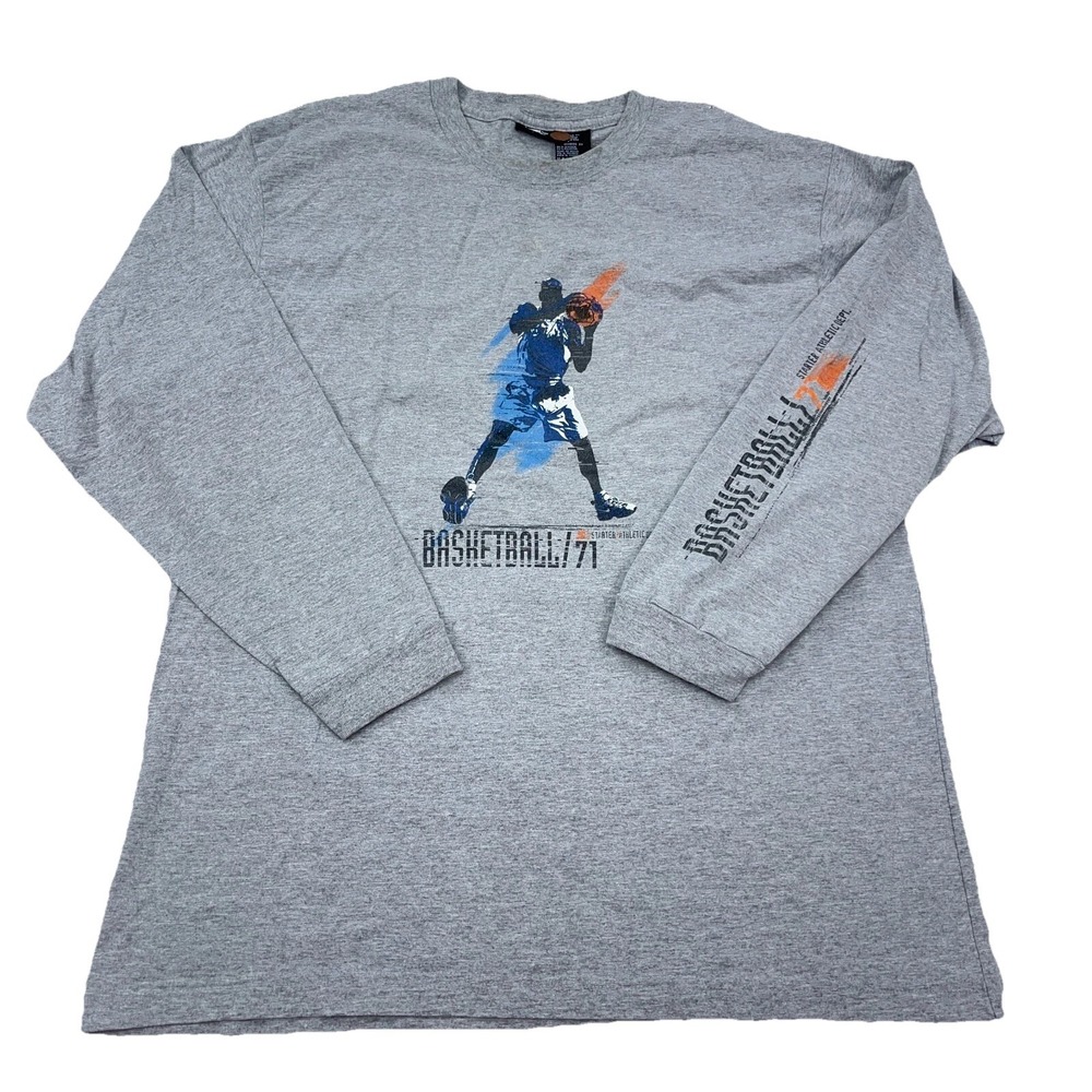 Vintage Y2K Starter Shirt Men XXL 2X Gray Tee Long Sleeve Baggy Basketball Cyber